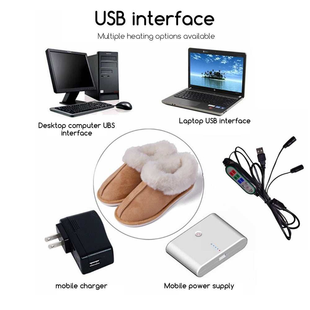 USB Electric Slippers USB 5v Heating Warm Shoes